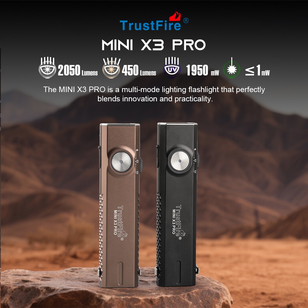 TrustFire MiniX3-PRO 2050Lumen LED Flashlight 6 Modes in-1 With UV Light & Laser