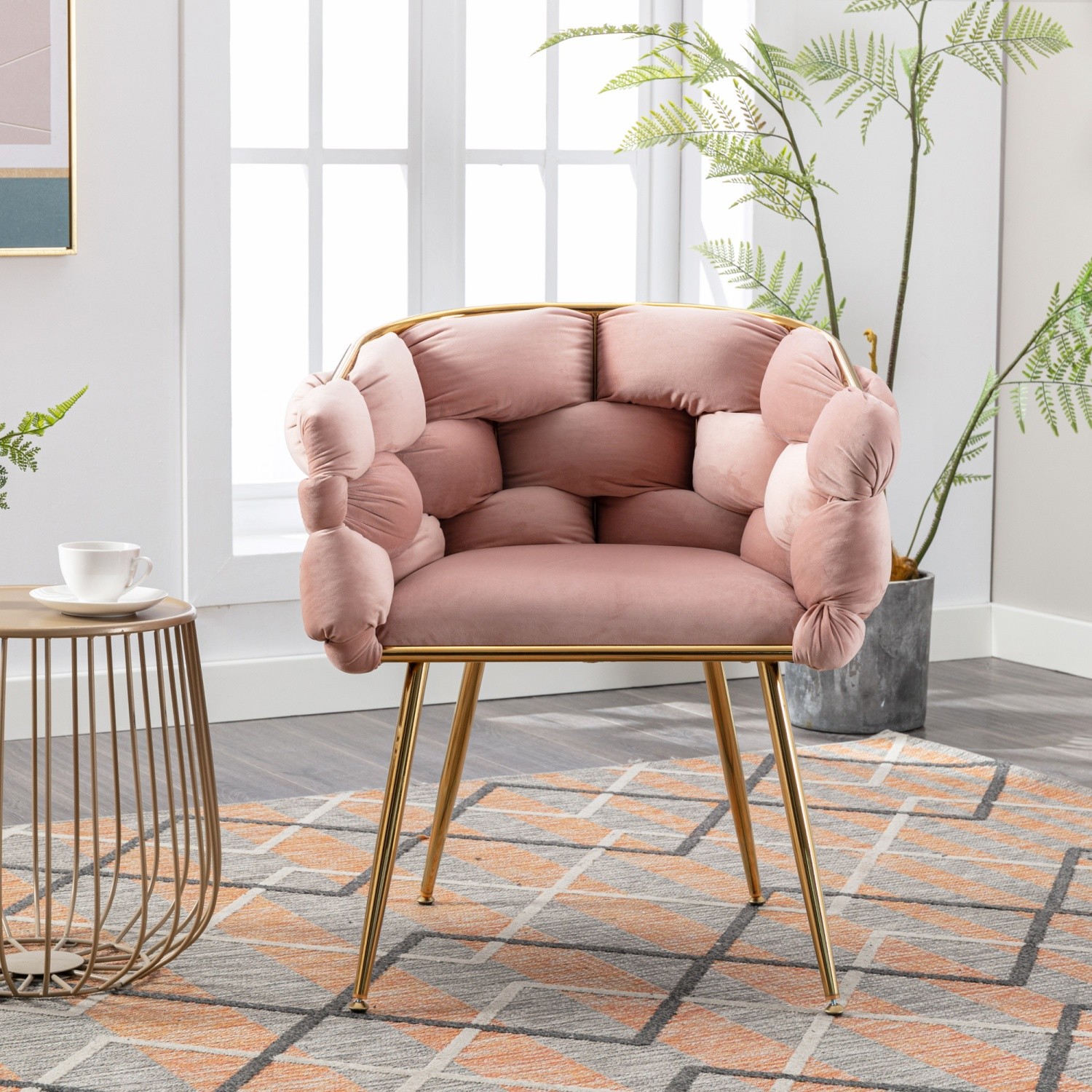 Set of 2 Velvet Accent Chairs Modern Lounge Chairs with Metal Frame for Bedroom