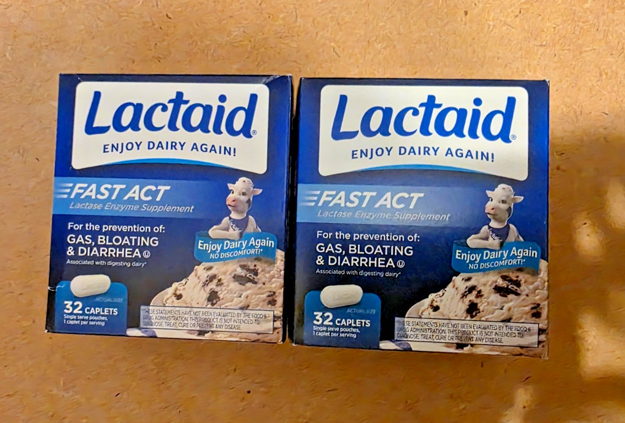 Lot of 2 Lactaid Fast Act - 32 Caplets - Exp: 01/2028+