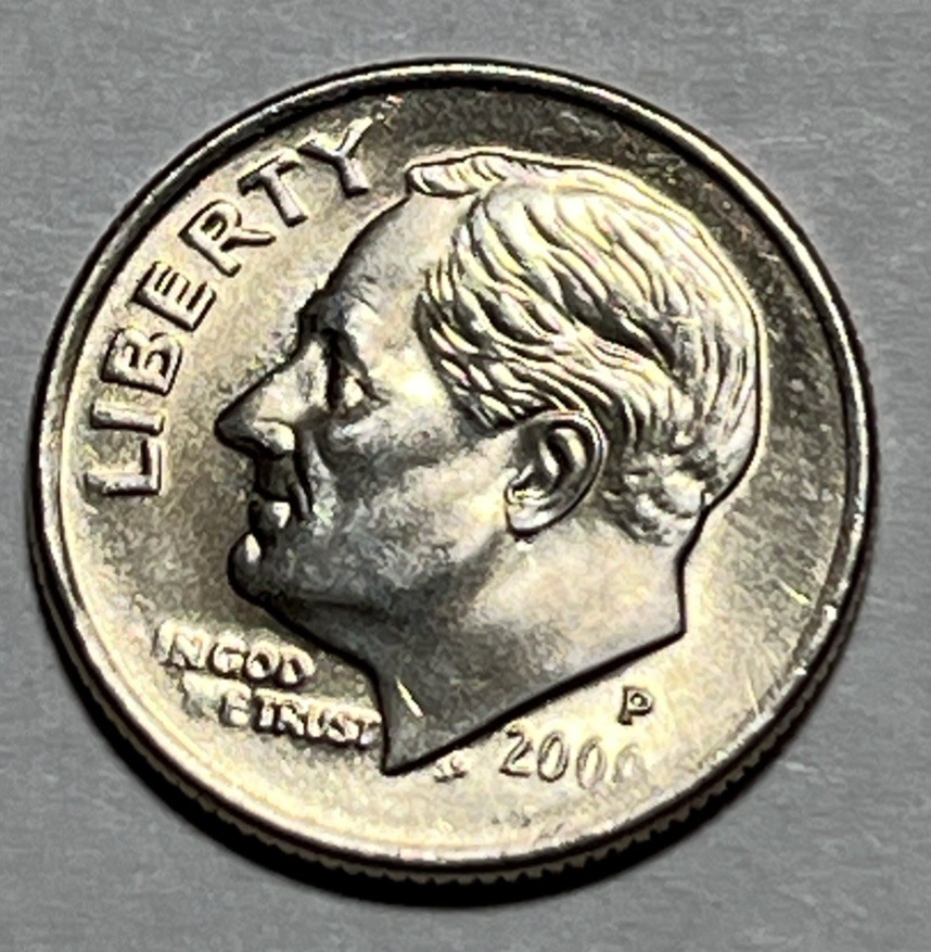 2000 P Roosevelt Dime Errors Weak Strike Faint Date & Lettering Uncirculated #2