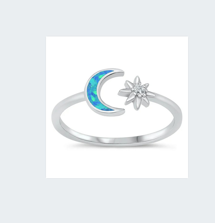 Crystal moon star sterling silver toe rings