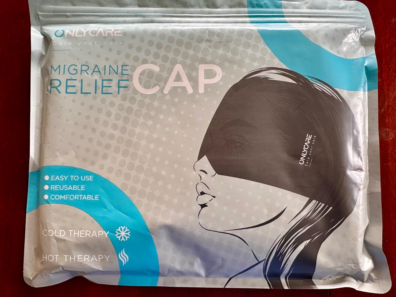ONLYCARE Migraine Relief Cap,  Soothing Headache Hat, Ice Head Wrap (Black)