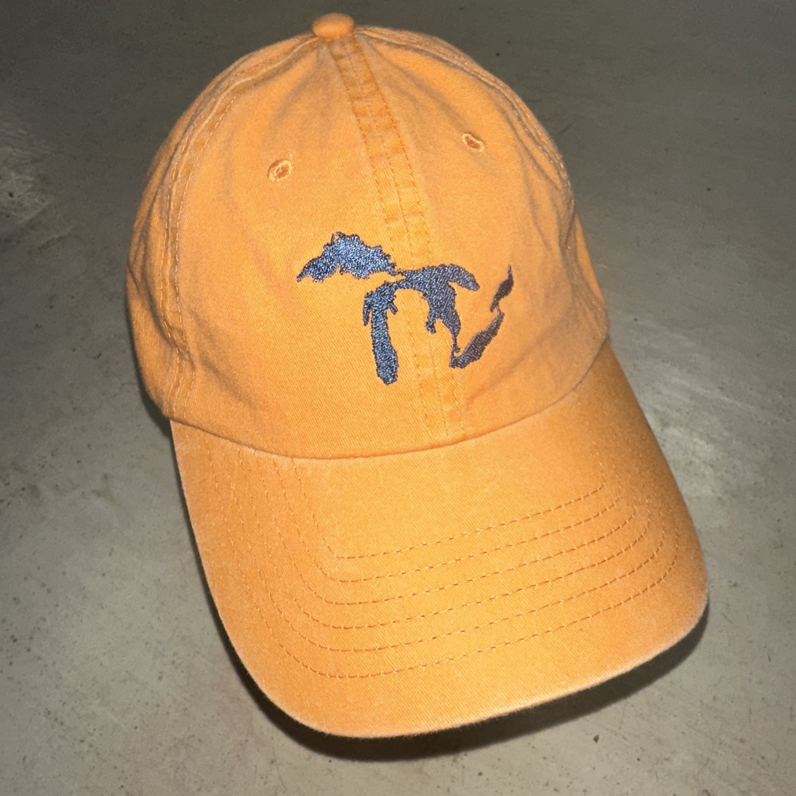 Great Lakes Silhouette Orange Baseball Cap Theme State of Michigan Hat Strap