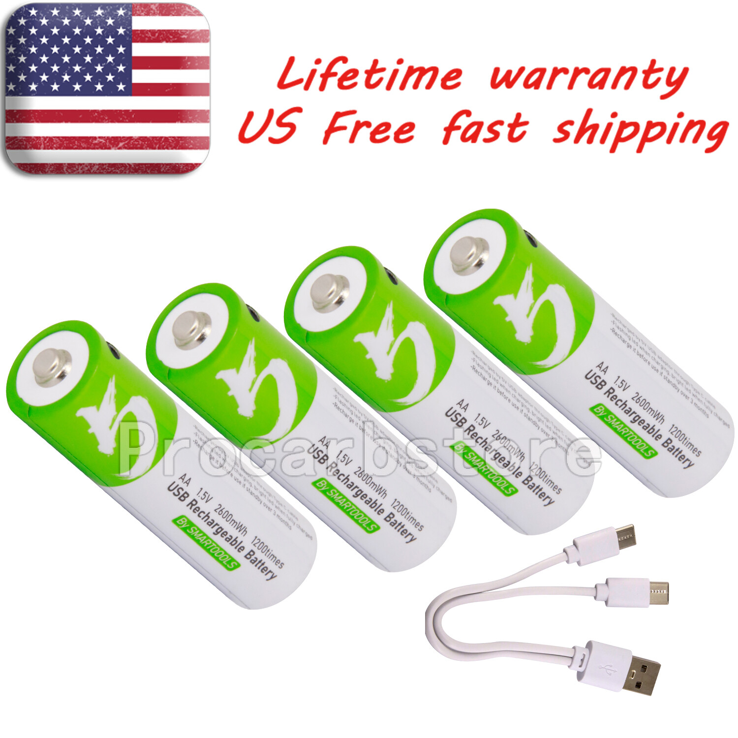 Lot AA / AAA Battery 1.5V 2600mWh Type-C USB Rechargeable Lithium Ion Batteries