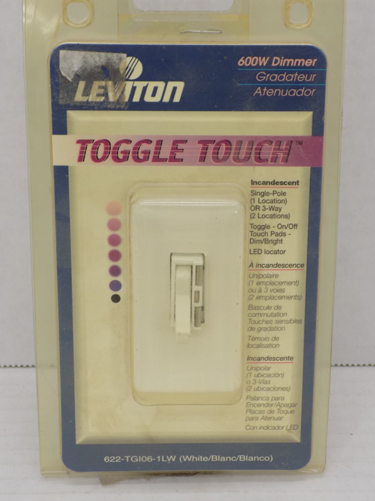 Leviton Toggle Touch Dimmer Locator Light White 622-TGI06-1LW New In Package