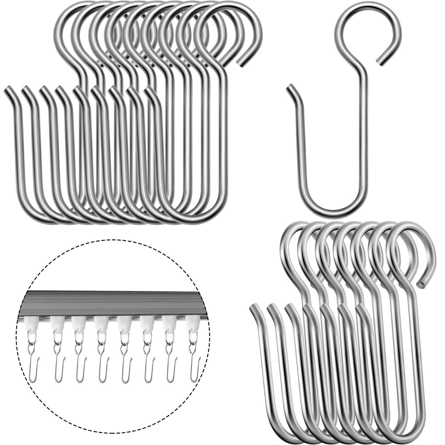 120 PCS Metal Curtain Track Hooks S Shaped Stainless Steel Drape Wire Hangers