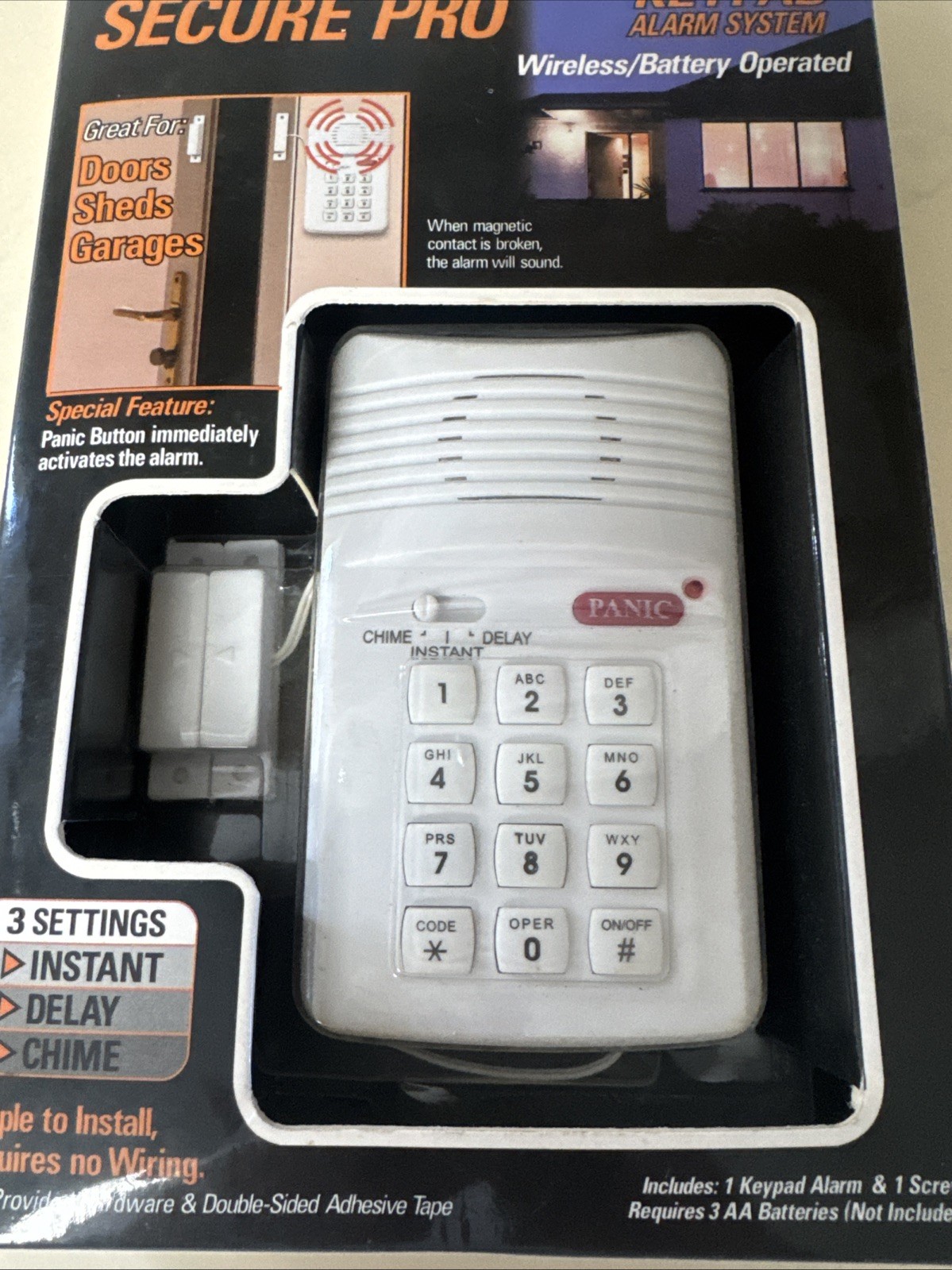 Secure Pro Keypad Wireless Battery-Operated Alarm System w/ Panic button NIB
