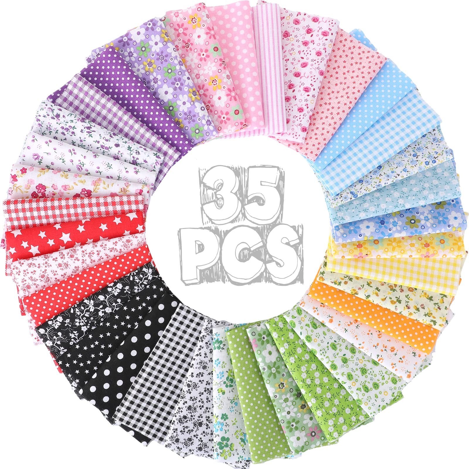 Macarrie 35 Pcs 100% Cotton Fabric Quilting Patchwork Fabric Fat Quarter for ...