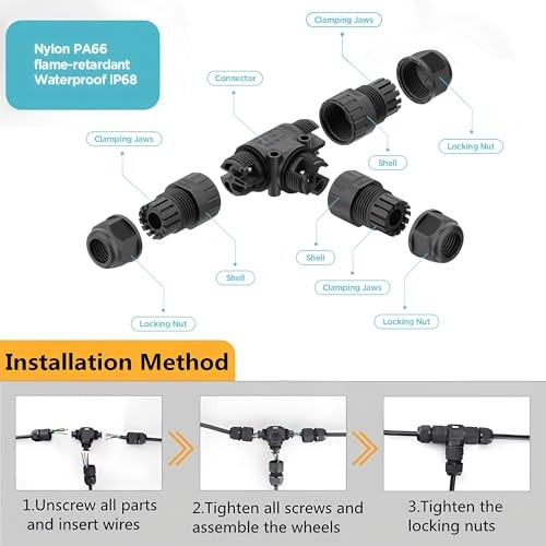 IP68 Waterproof 3-Way 3-Pole Cable Connectors – UL Listed Electrical Junction