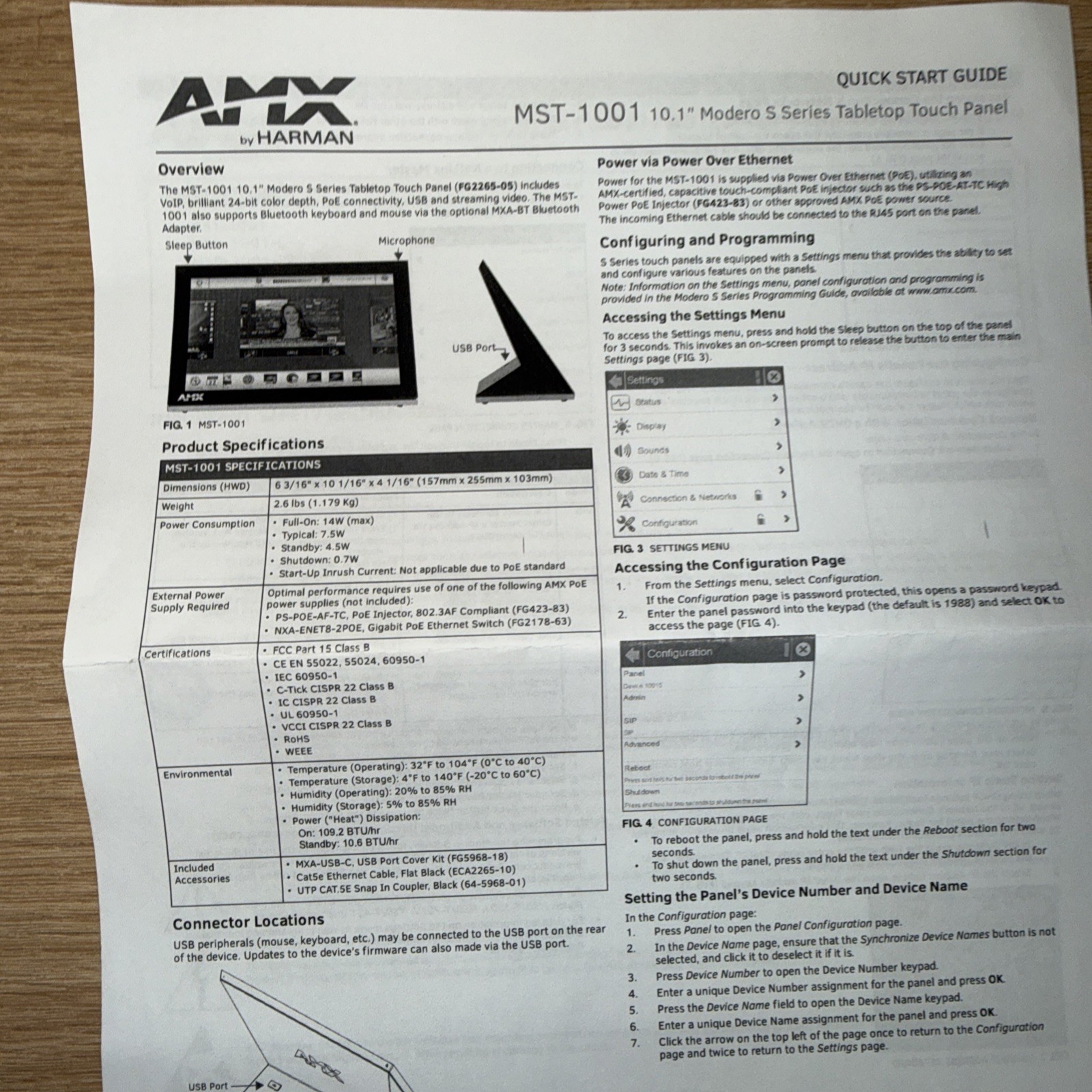 AMX FG2265-05-B Modero S Wall Mount Touch Panel