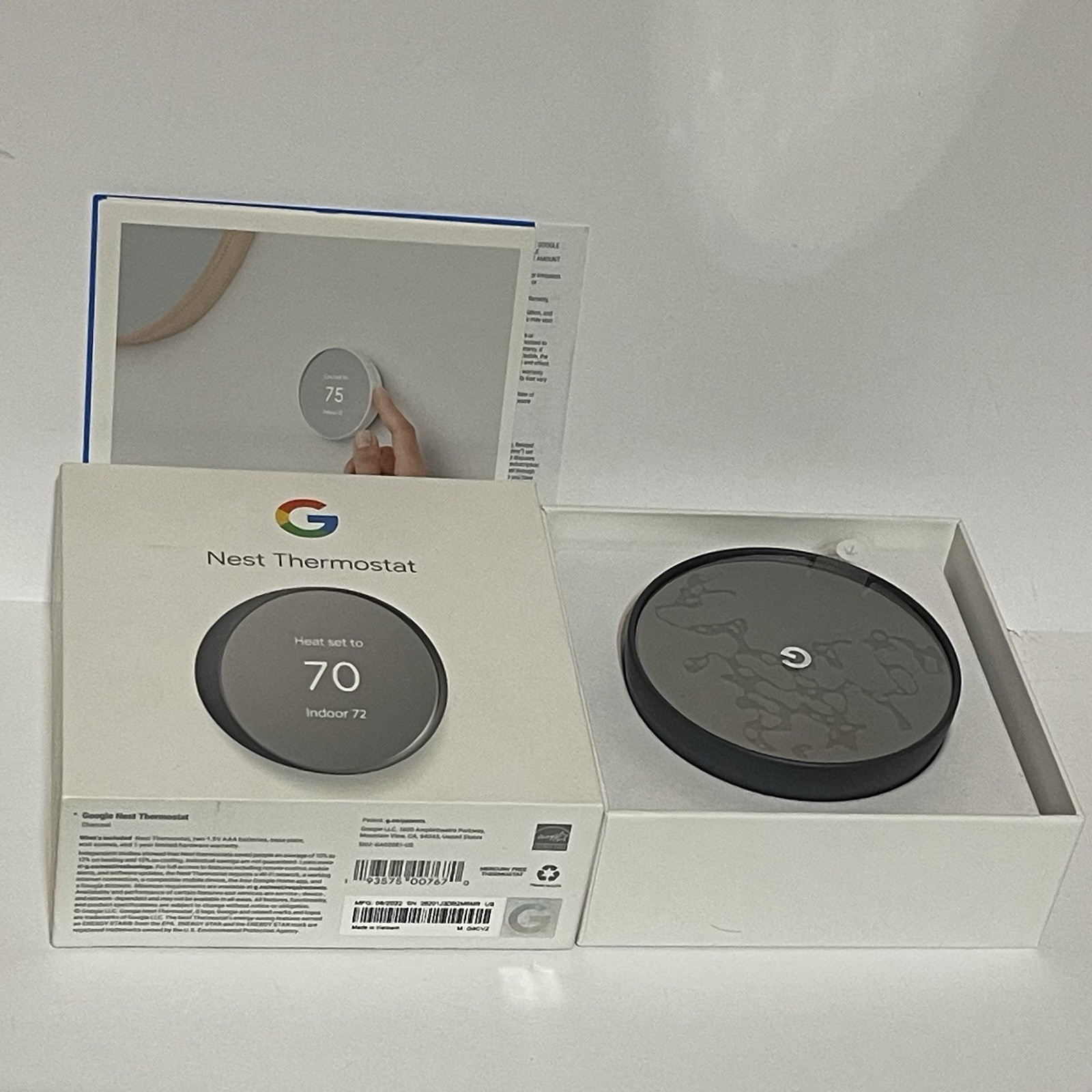 Google Nest Thermostat Charcoal Round App Control Google Home Compatible