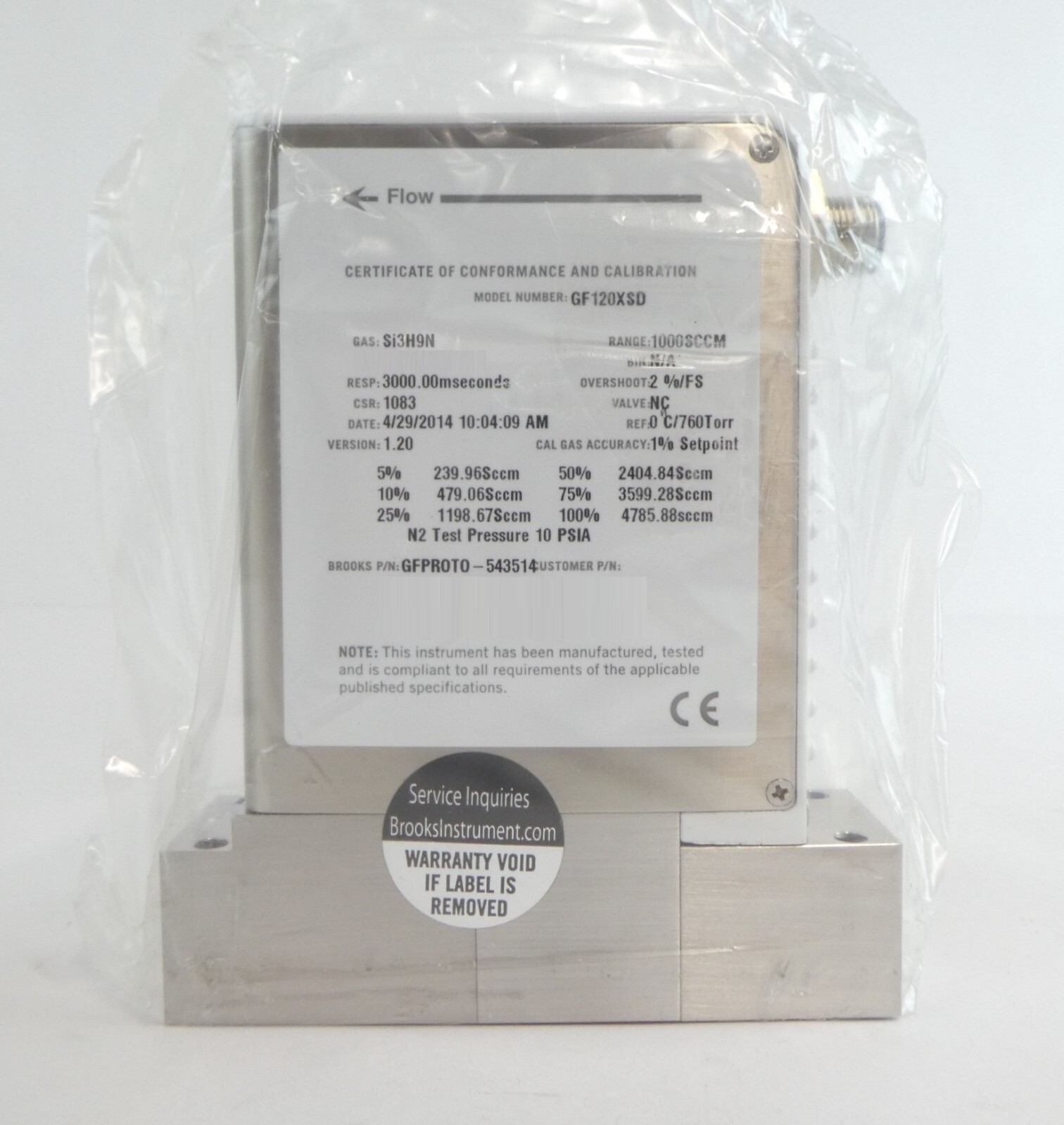 Brooks Instrument GFPROTO-543514 Mass Flow Controller MFC GF120XSD New Surplus