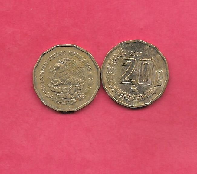 MEXICO KM548 2000 20 CENTAVOS XF EXTRA FINE NICE RECENT COIN