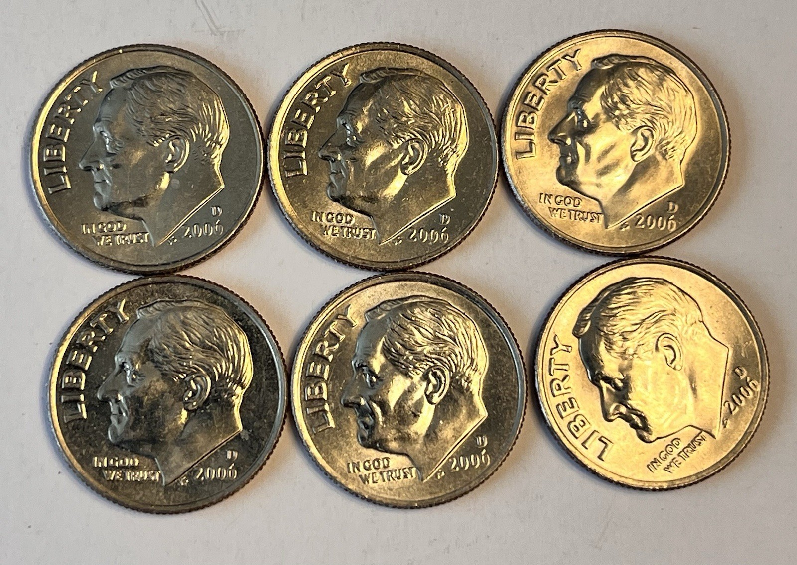 6 Gem BU 2006-D Roosevelt Dimes (6 Coins)