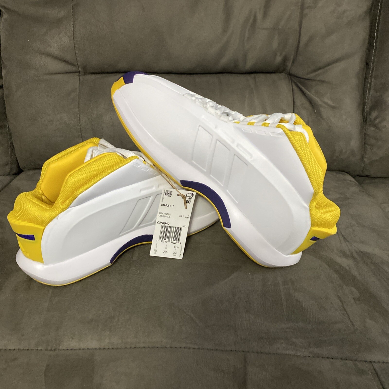 NWT adidas Originals Crazy 1 Koby Lakers GY8947 White Yellow Purple Men Size 7.5