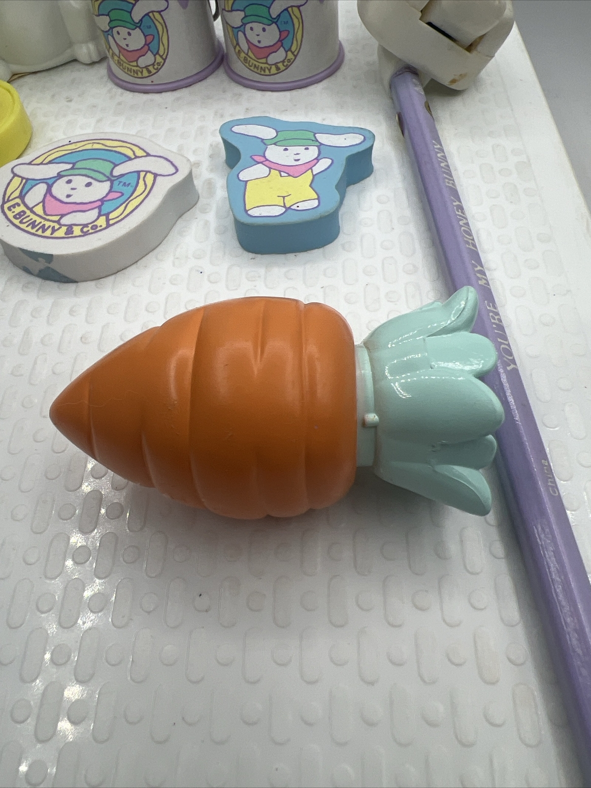 Vintage Easter E Bunny Co Pencil Sharpener Lot Erasers Wind Up Stamp Egg