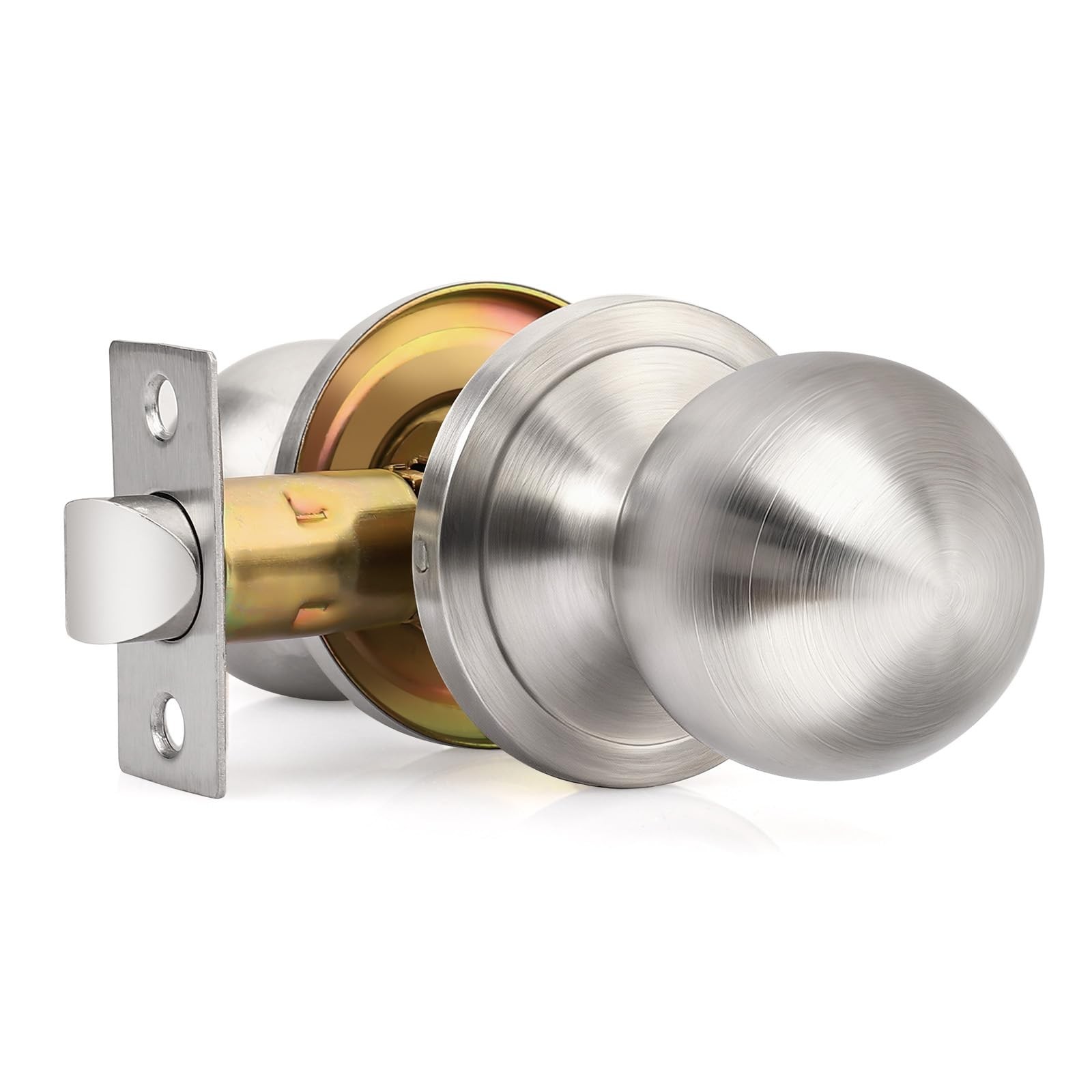 1 Pack Brushed Nickel Door Knobs Interior, Closet Door Knob, Nickel Passage D...