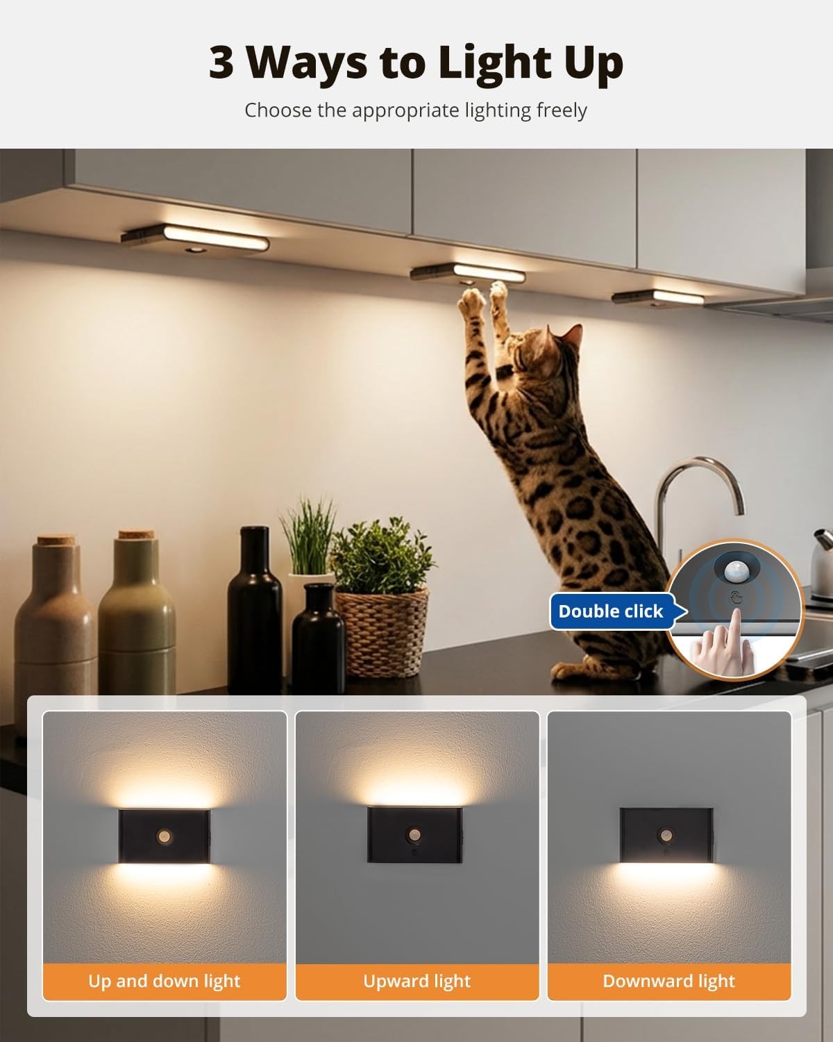 6 Packs Rechargeable Motion Sensor Stair Light Black (Magnetic Mounting Design)(