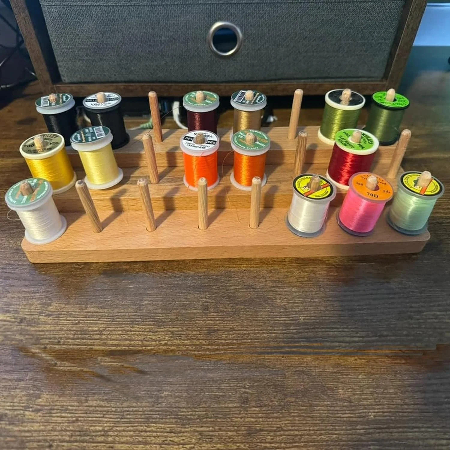 Wooden Fly Tying Thread Spool Stand,Spools Thread Holder Organizer for Tying Fly