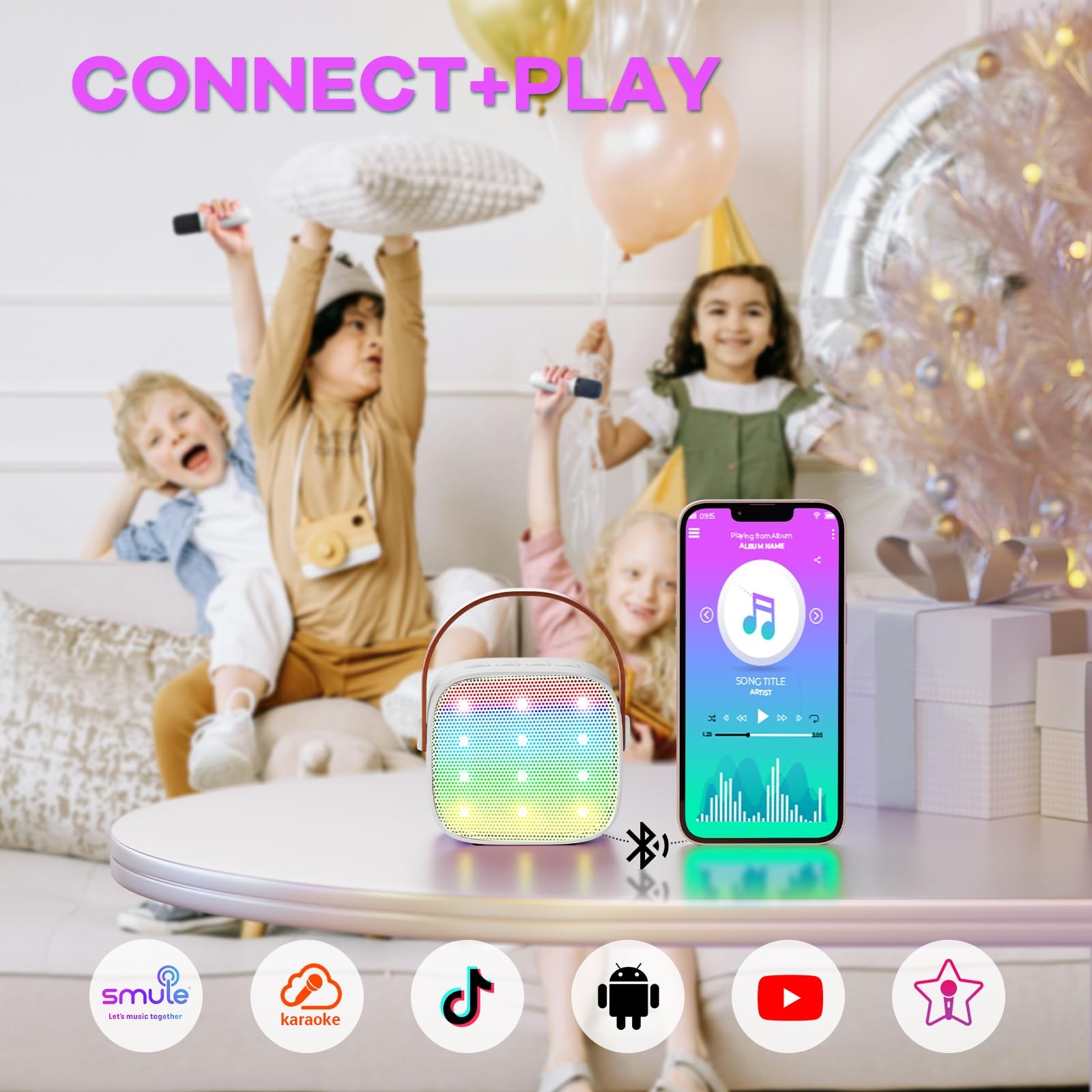 Mini Karaoke Machine Portable Bluetooth Speaker with 2 Wireless Microphones