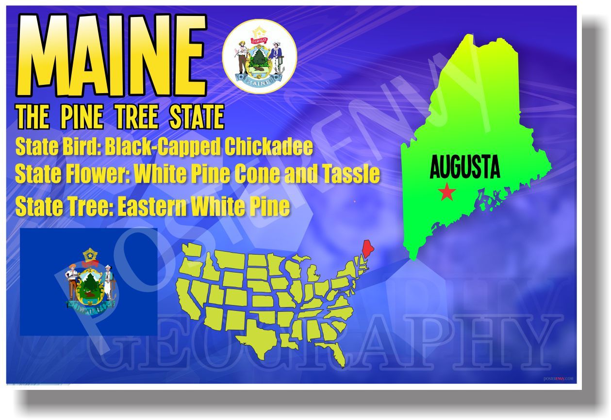 Maine Geography - NEW U.S State Travel POSTER