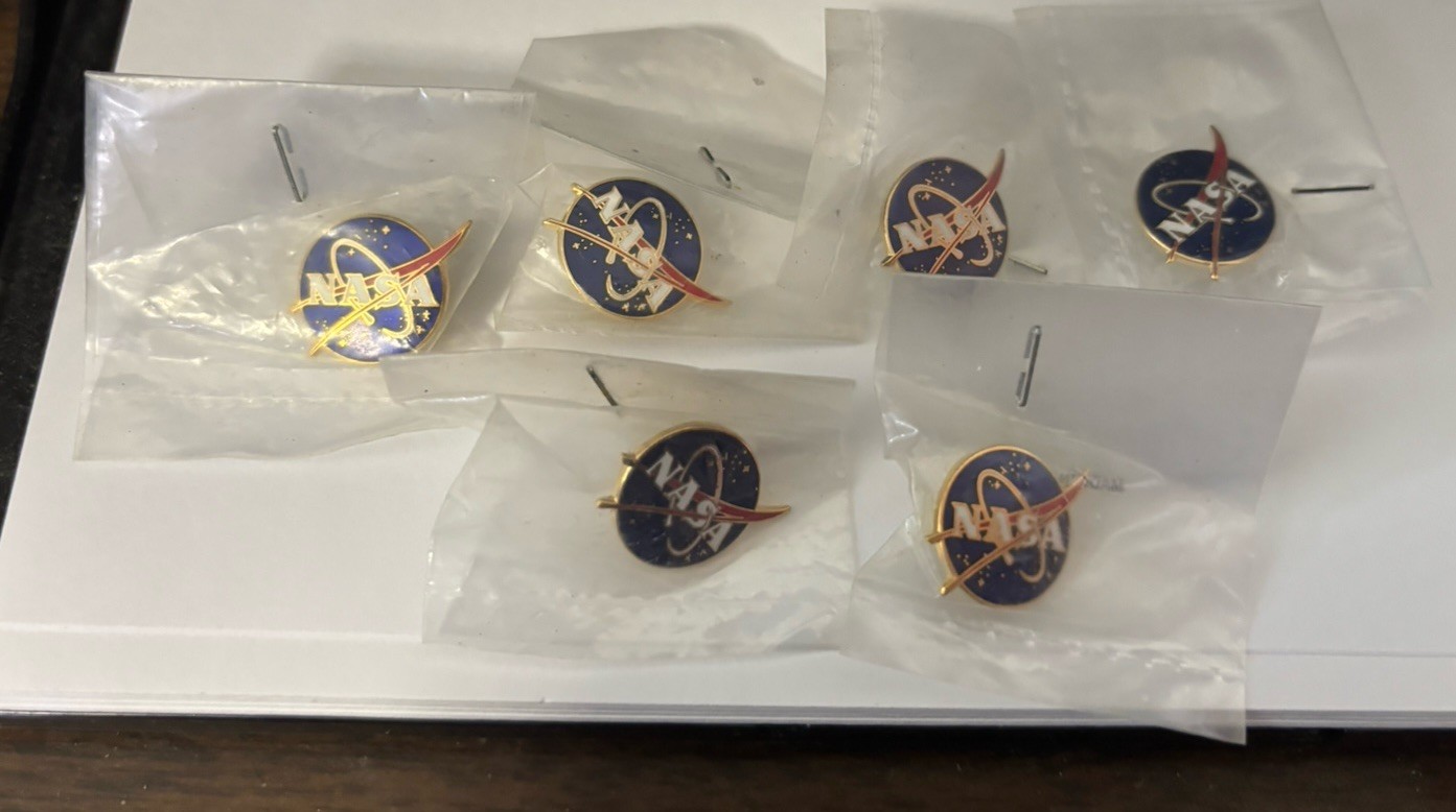 6 NASA National Aeronautics & Space Administration 1” Wide Logo Pins In Plastic
