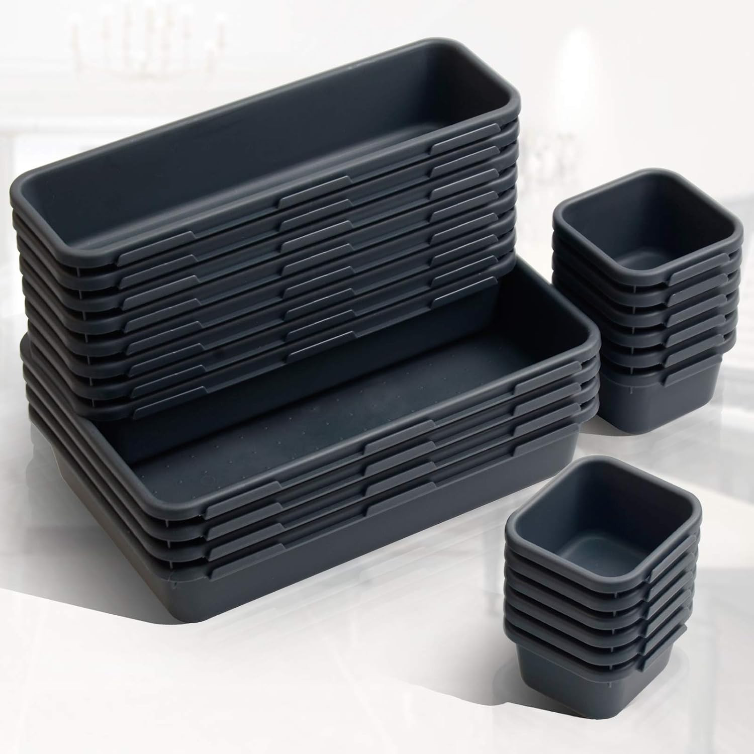 Interlocking Desk Drawer Organizer Tray, 24 PCS Desk Drawer Organizer, Office Dr