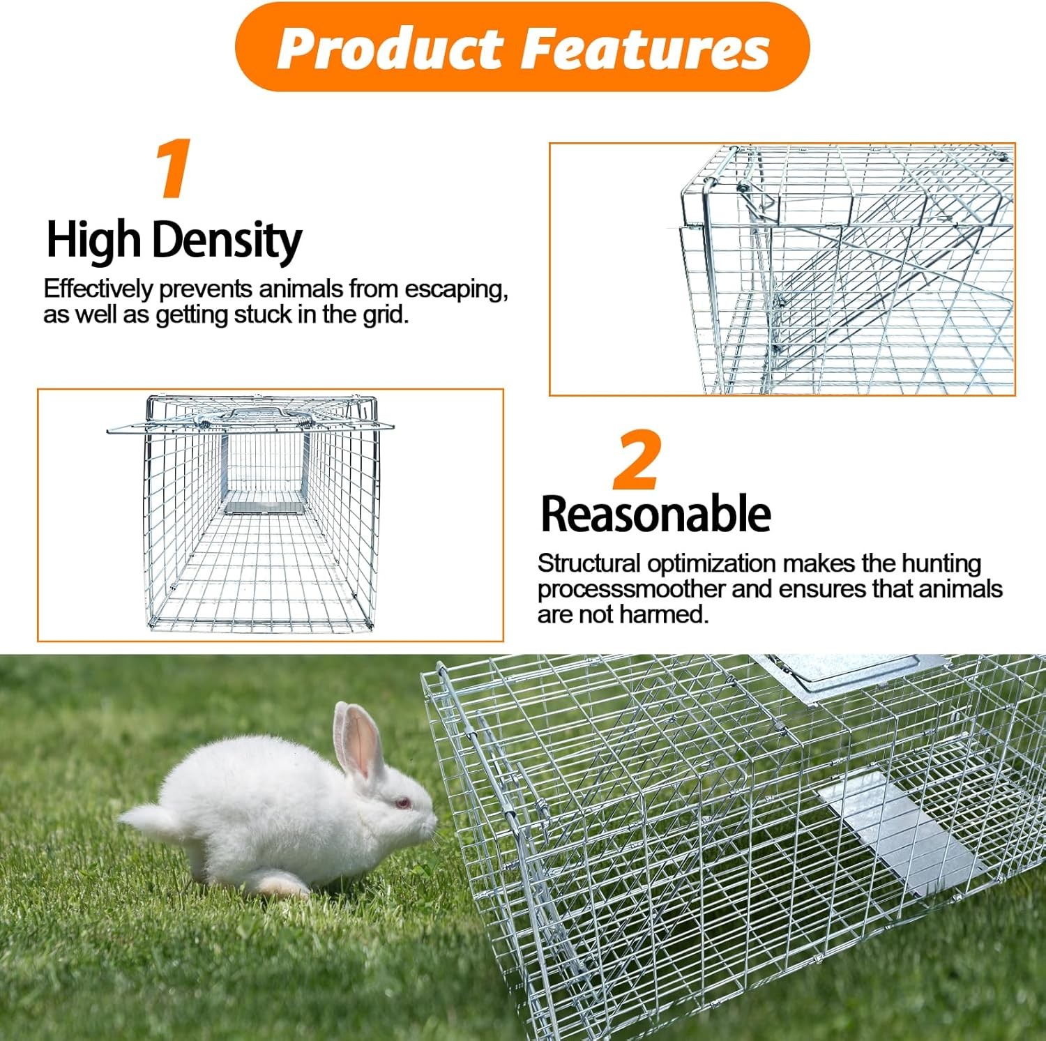 Live Animal Trap Cage, Foldable 37“ Humane Live Trap Cage for Foxes, Coyotes