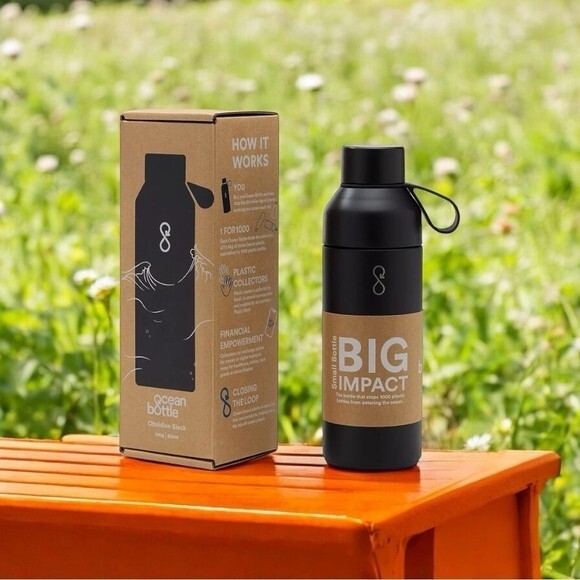 OceanBottle Black Stainless Steel Reusable Water Bottle 600ml Thermo Flask NIB