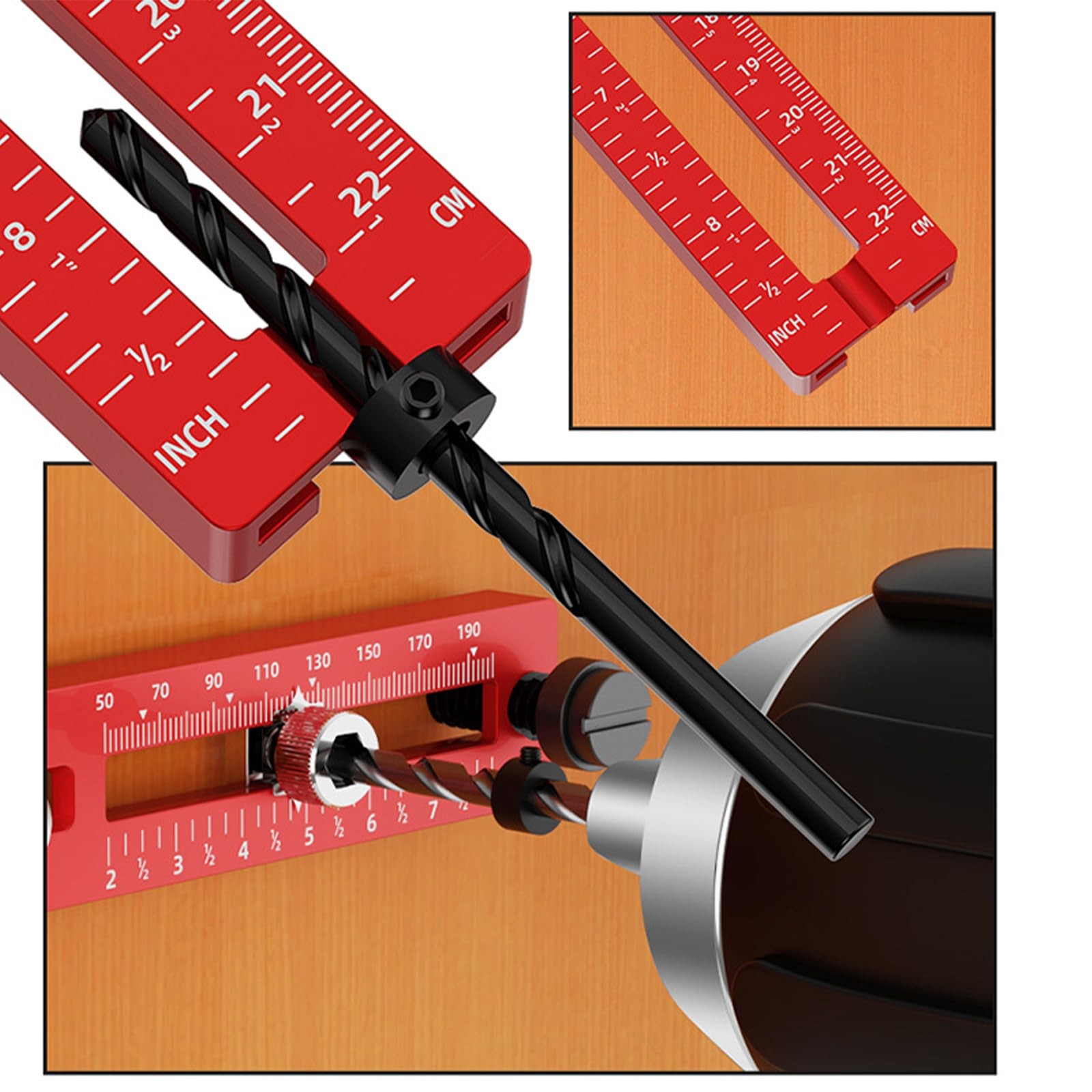 Cabinet Hardware Jig – Adjustable Drill Guide Template for Knobs & Red