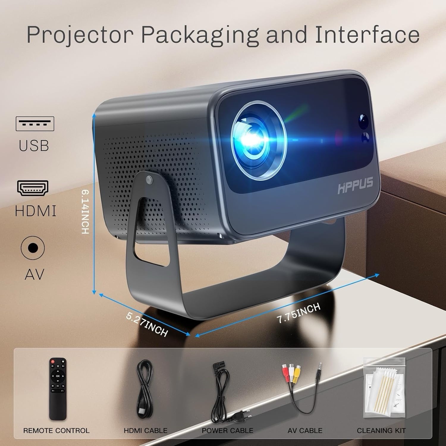 Smart Projector with Wifi and Bluetooth,Built-In Apps Auto Focus & Keystone,1080