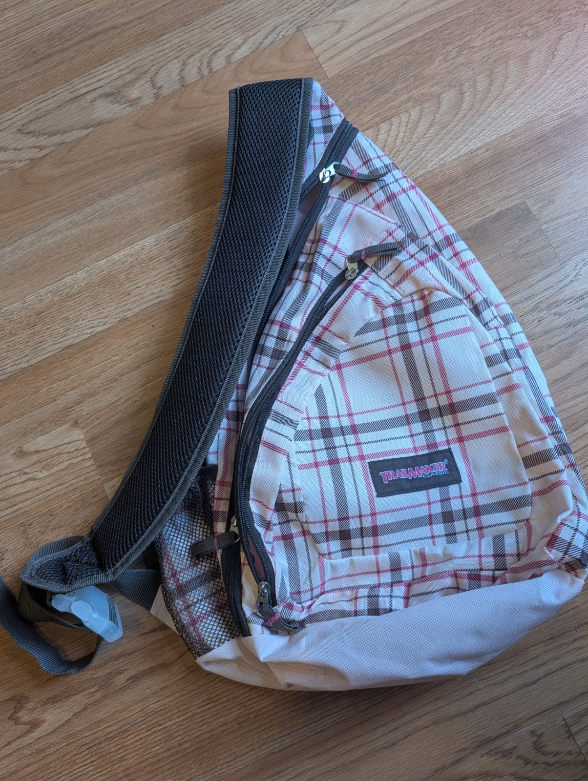 Trail maker classic Pink Plaid Sling Backpack