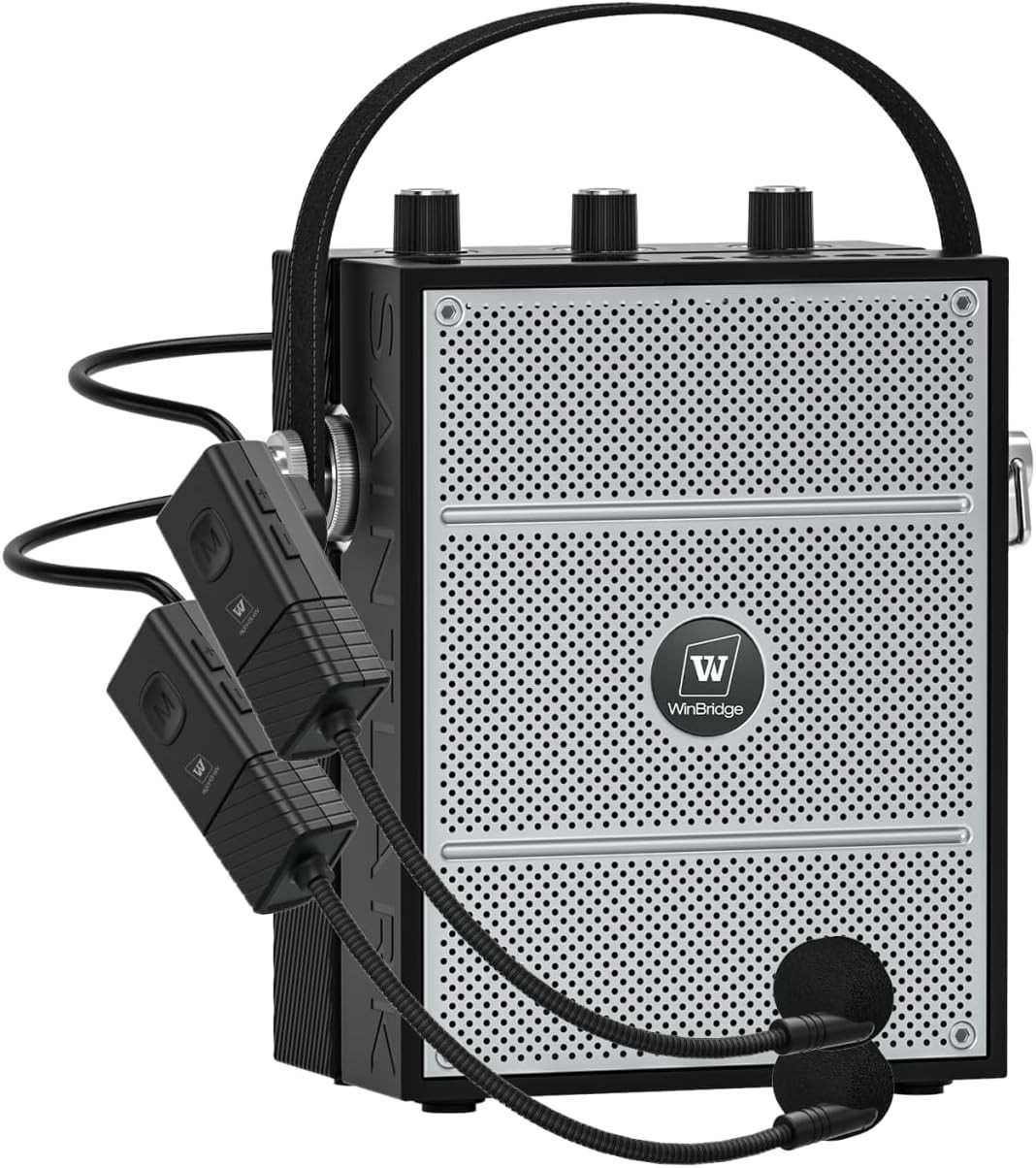 Wireless Bluetooth Amplifier, Portable, w/ 2 Headset Microphones for Instructors