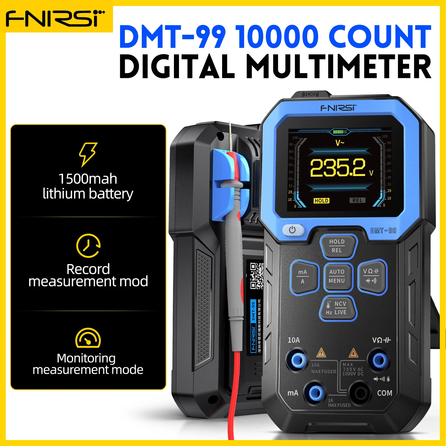 FNIRSI DMT-99 Digital Multimeter 9999 Counts TRMS Auto-Range 1000V Rechargeable