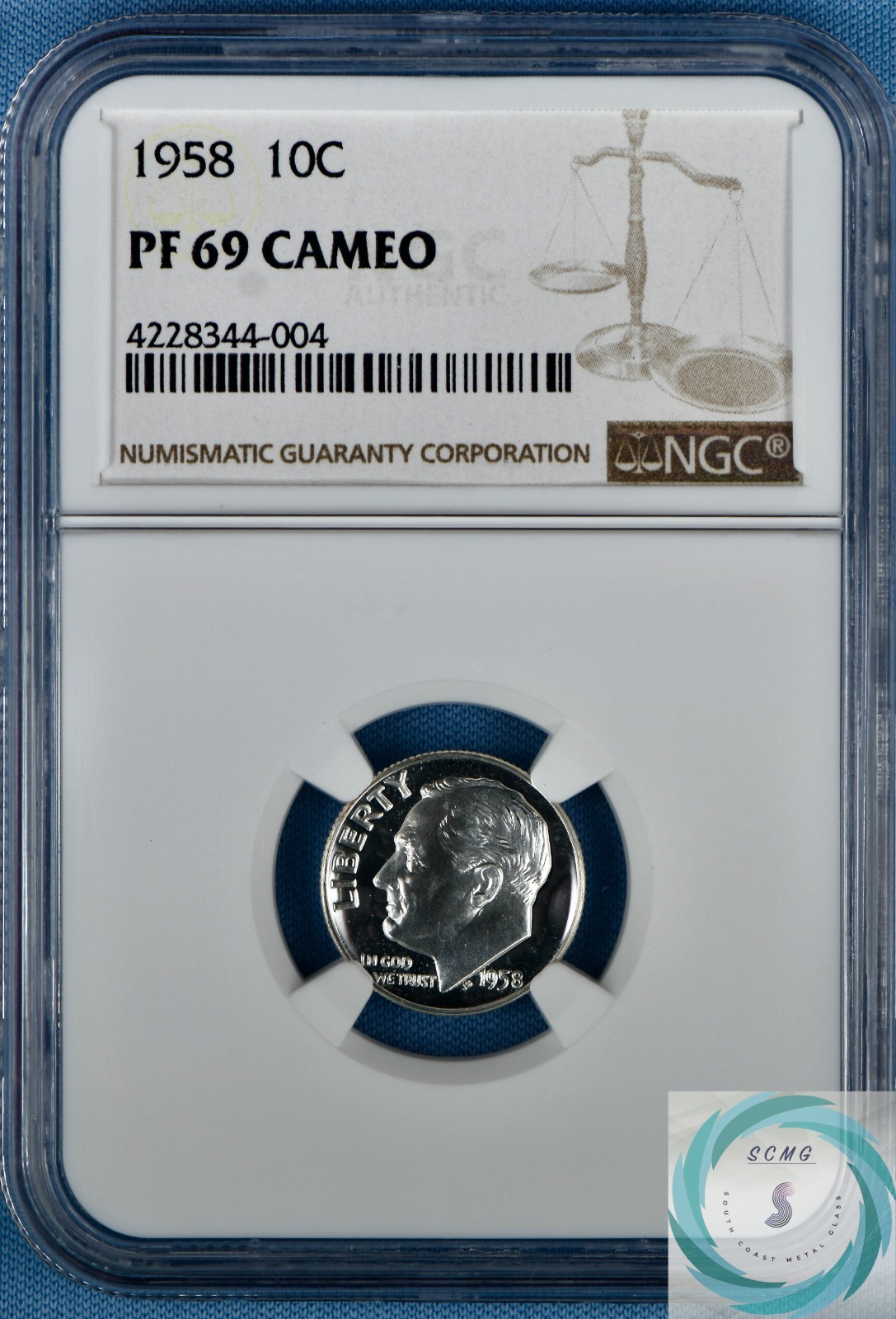 1958 Roosevelt Dime PF 69 CAMEO - Blast White with Cameo Frost
