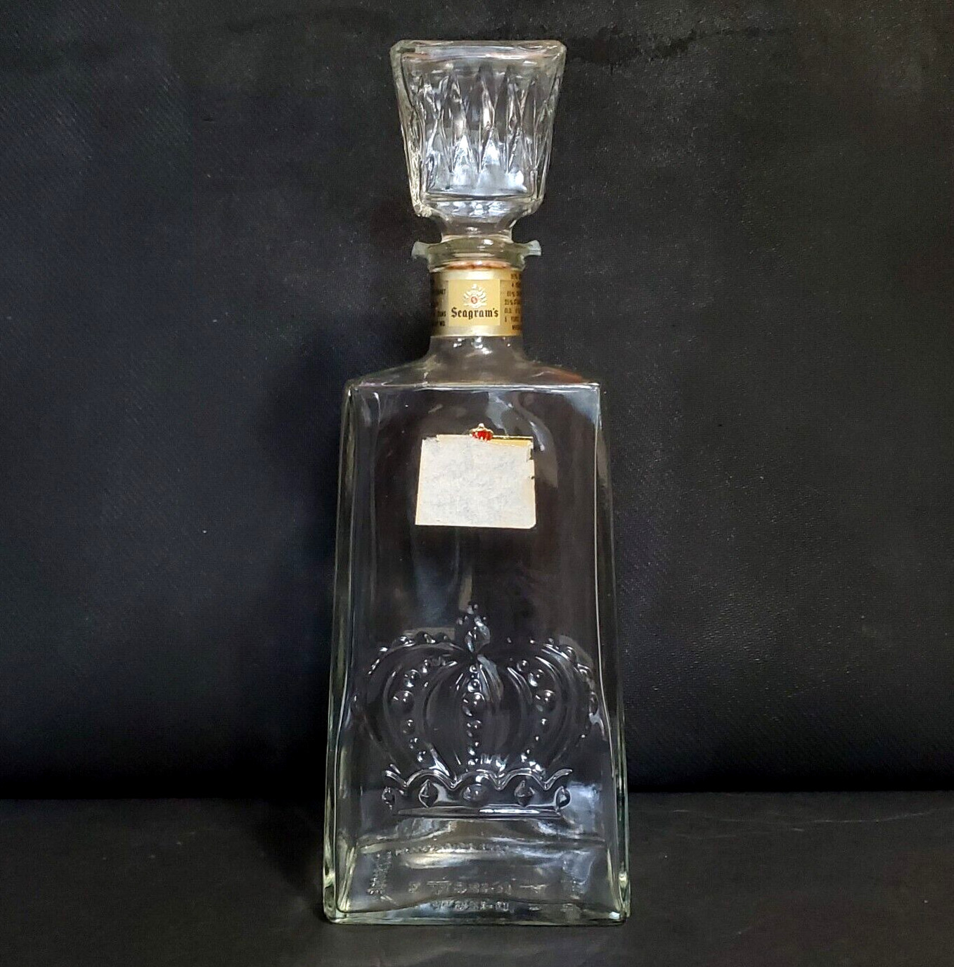 Seagram's Seven 7 Glass Decanter Bottle Crown Embossed Barware