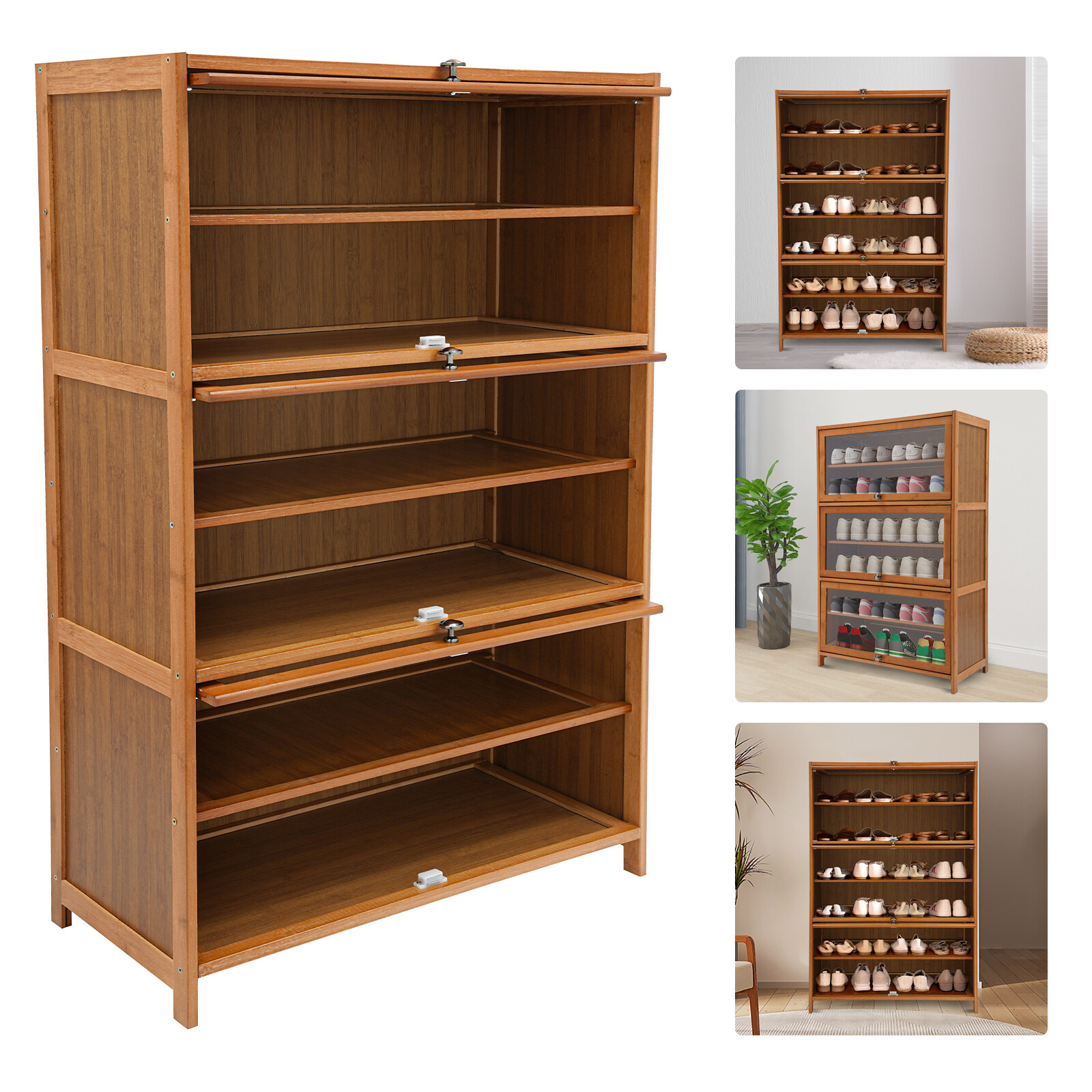 Shoe Organizer 6-Tier Storage Cabinet w/ 3 Flip-up Door 32" Entryway Bamboo