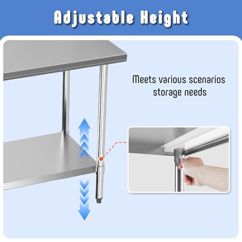 Stainless Steel Table with Adjustable Undershelf Tabletop, Heavy Duty 24" x 60"