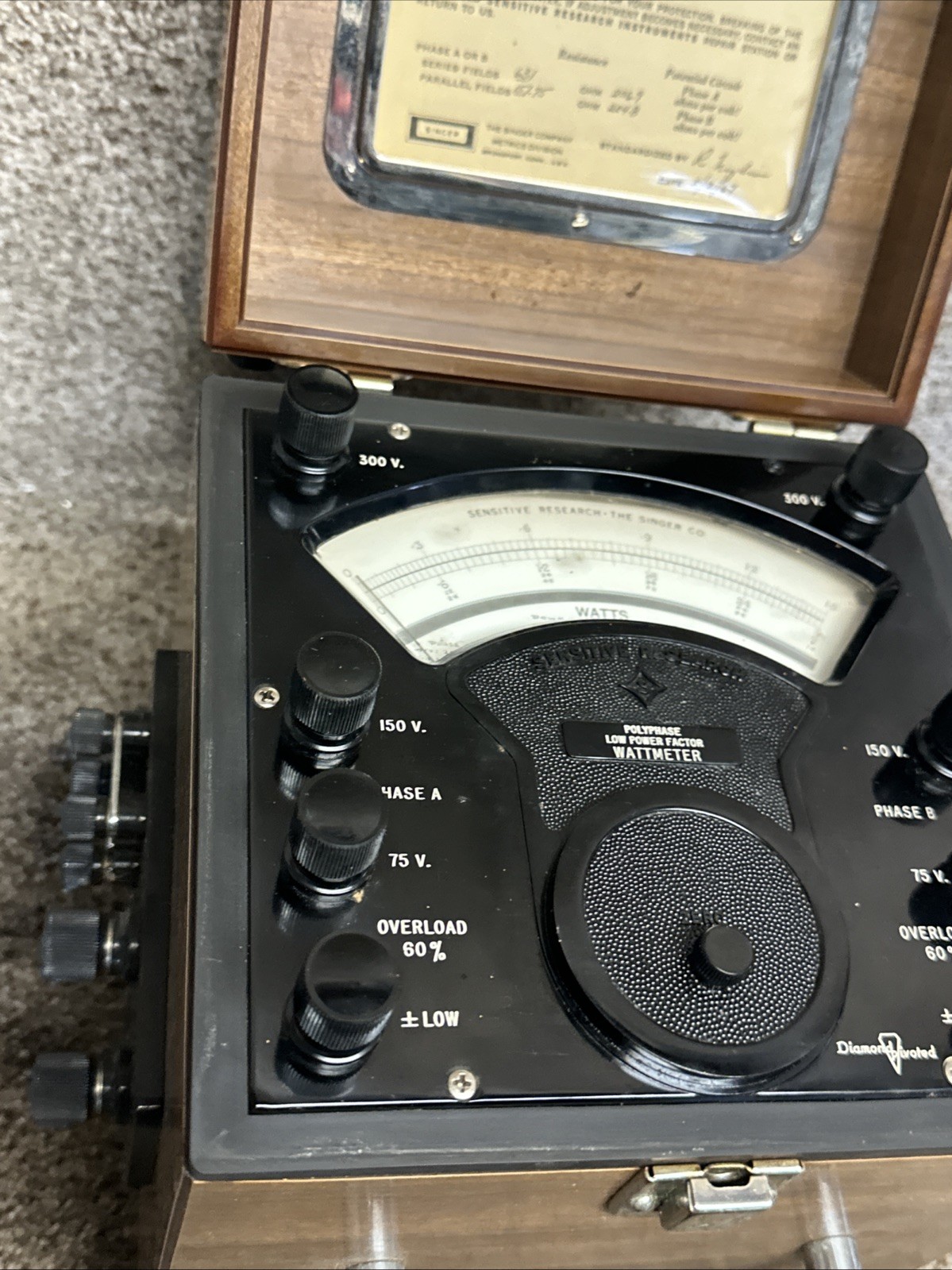 VINTAGE SENSITIVE RESEARCH SINGLE PHASE WATTMETER PDLW Nice !!