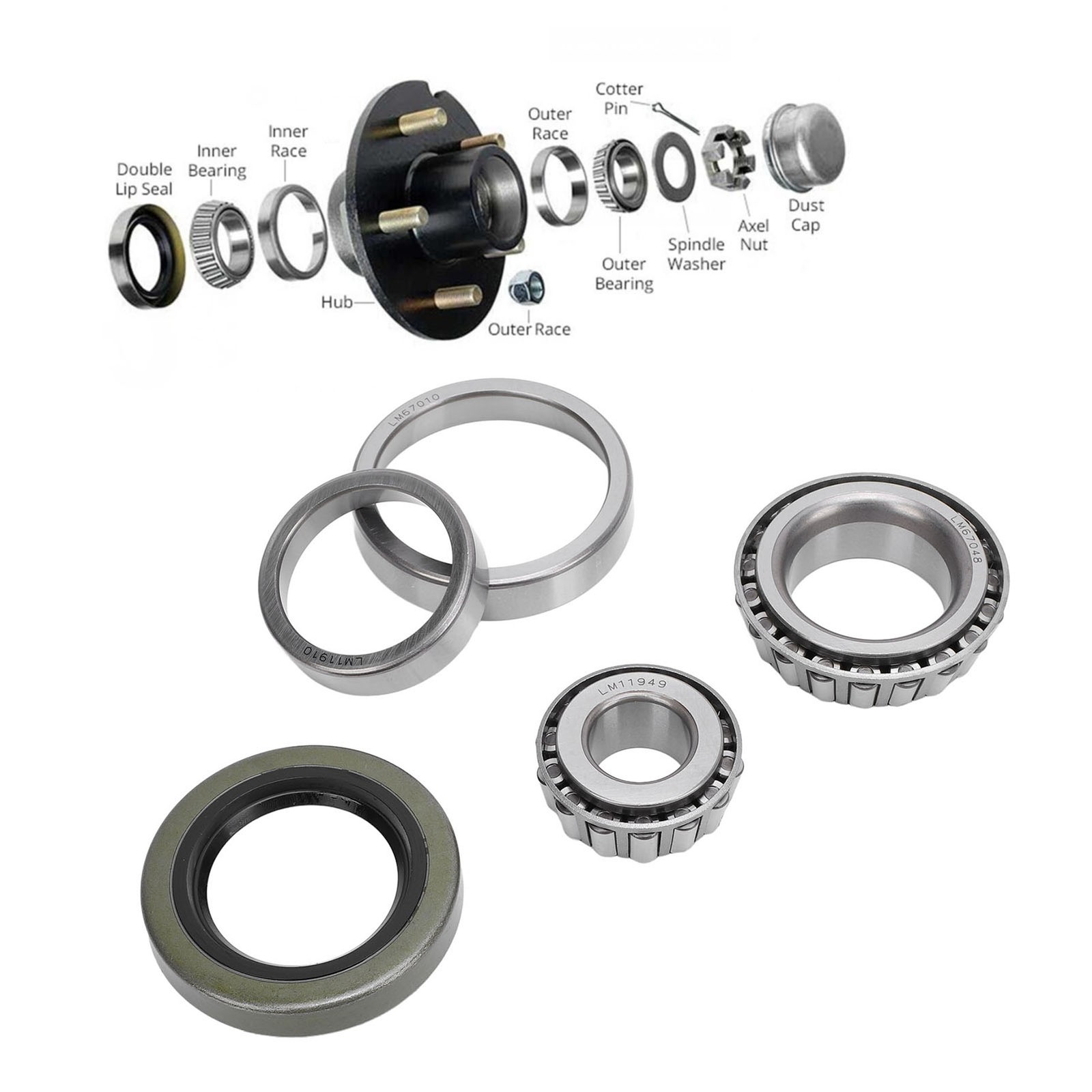Trailer Axle Hub Bearings Set 5PCS Trailer Wheel Bearing Kit For 1-1/4in 3/ YVVW