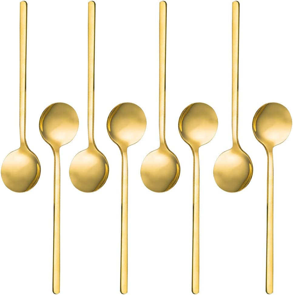 Pack of 8, Gold Plated Stainless Steel Espresso Spoons,  Mini Teaspoons Set for