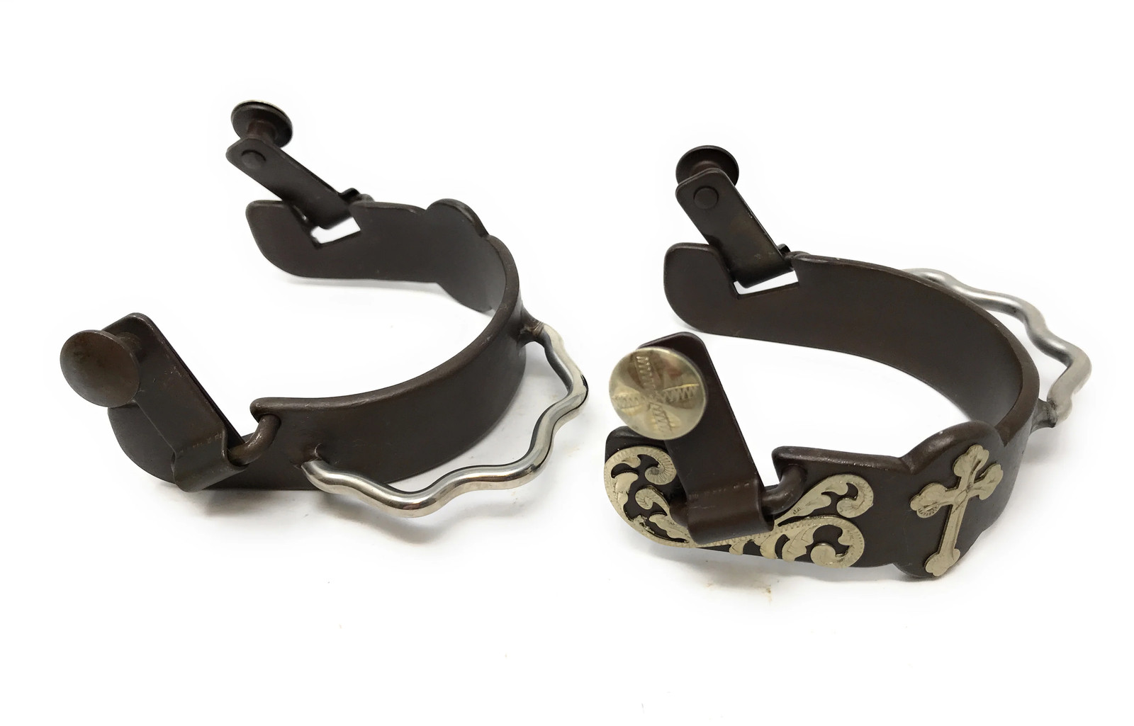 AJ Tack Men's Antique Brown Bumper Spurs with Silver Cross