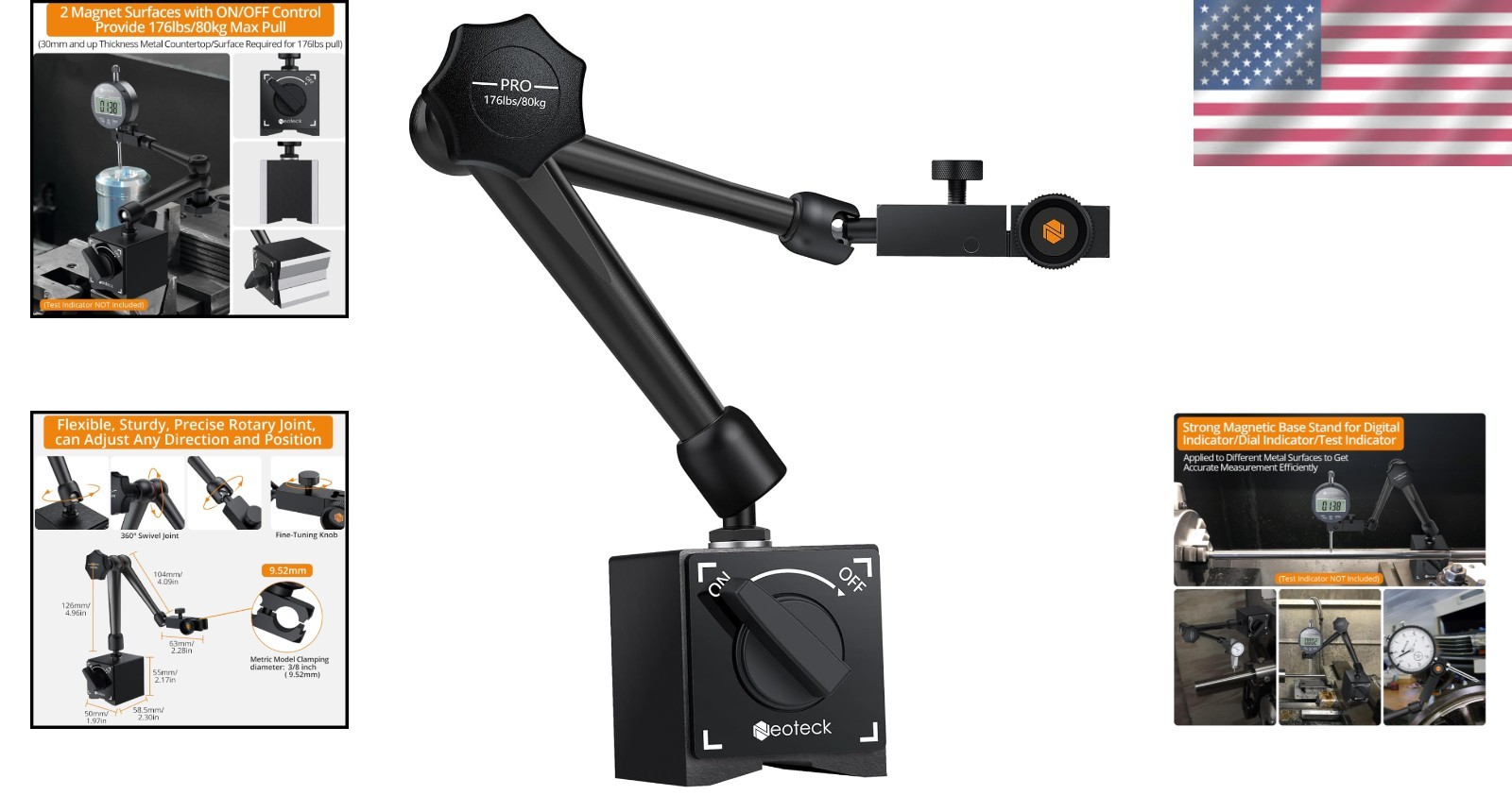 Magnetic Base Stand - 176lbs Capacity & Stable Rotary Joint for Accuracy