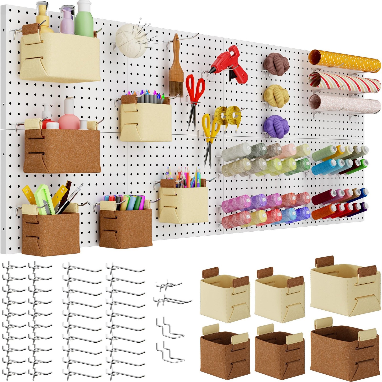 Peg Board, 8 Pack Metal PegBoard Organizer with Accessories, White Pegboard P...