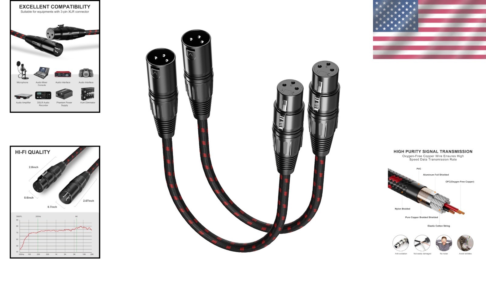 Short XLR Cables 1ft 2 Pack, Microphone Cable Balanced Shielded Nylon...
