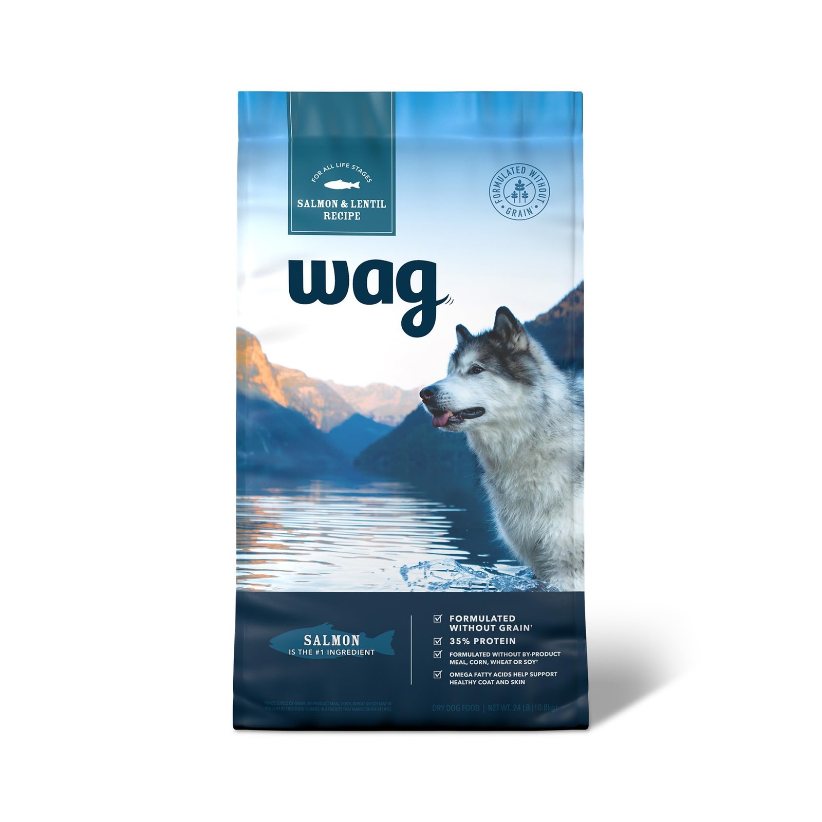 Amazon Brand - Wag Dry Dog Food, Grain-Free Salmon & Lentil, High Protein, 24lb