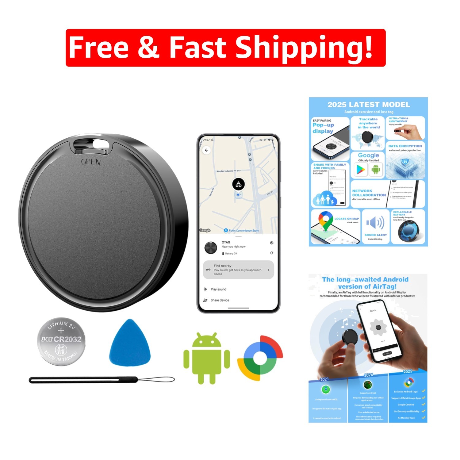 Rugged Android Tracker Tag - 2- Battery Life & Bluetooth Enabled for Safety