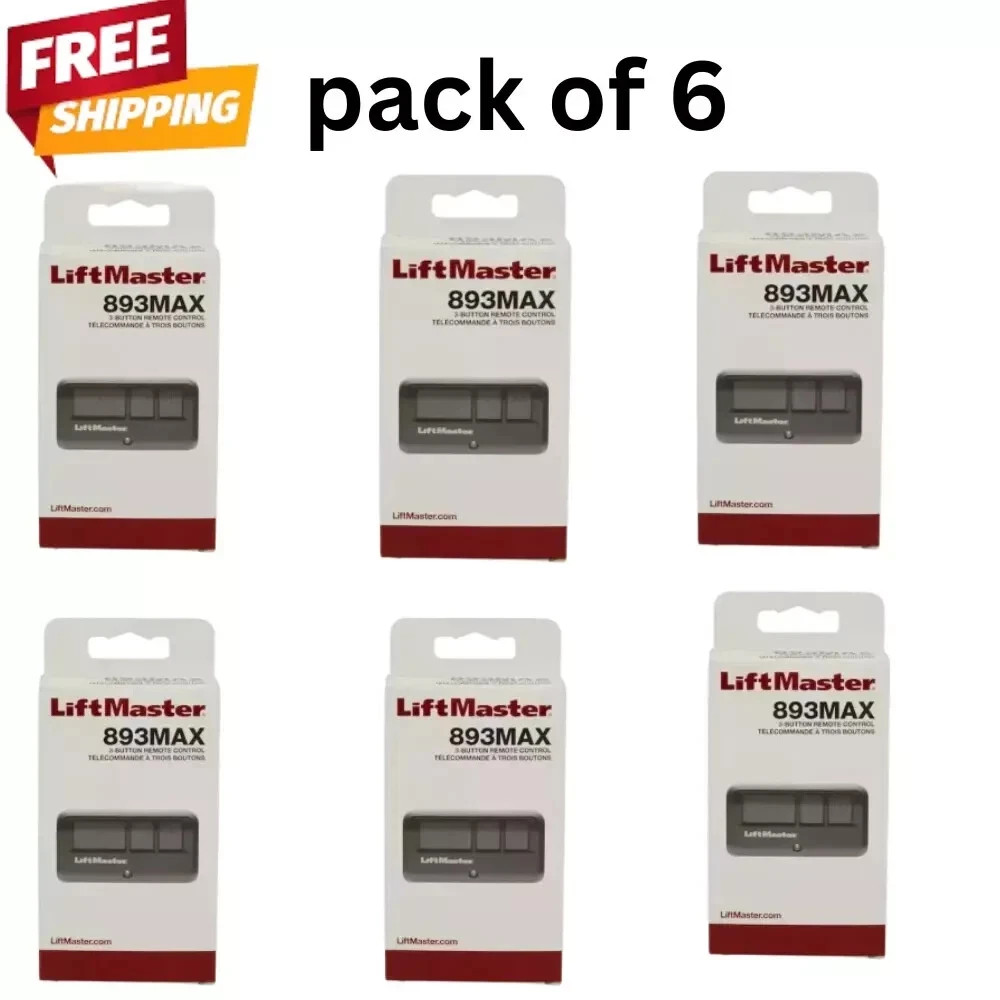 6 Pack 893MAX LiftMaster 3 Button Remote Control Garage Door Opener