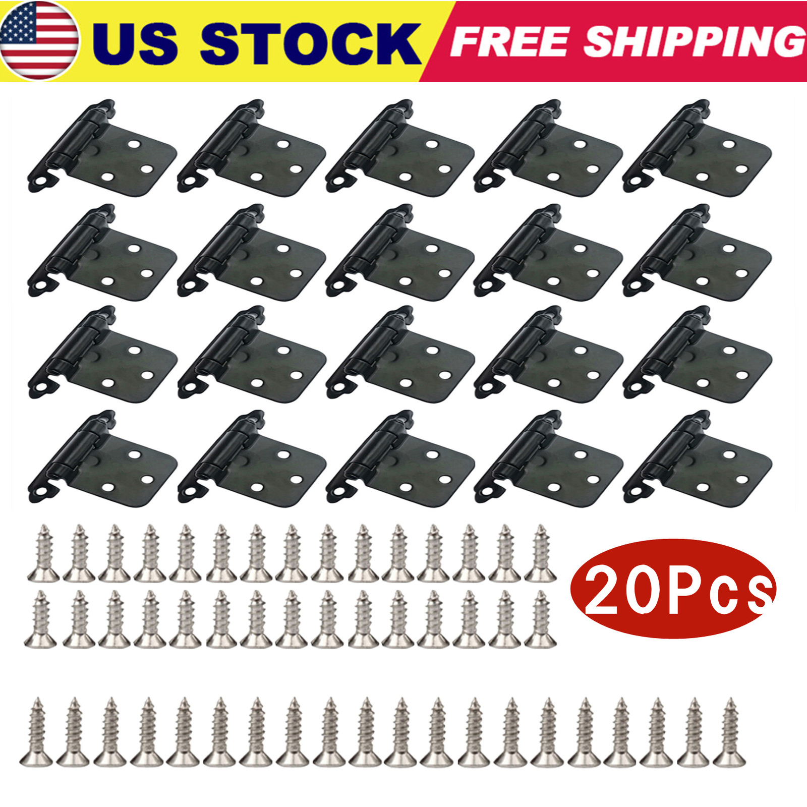 20pcs Kitchen Cabinet Hinges Overlay Self Closing Face Mount Cupboard Door Hinge