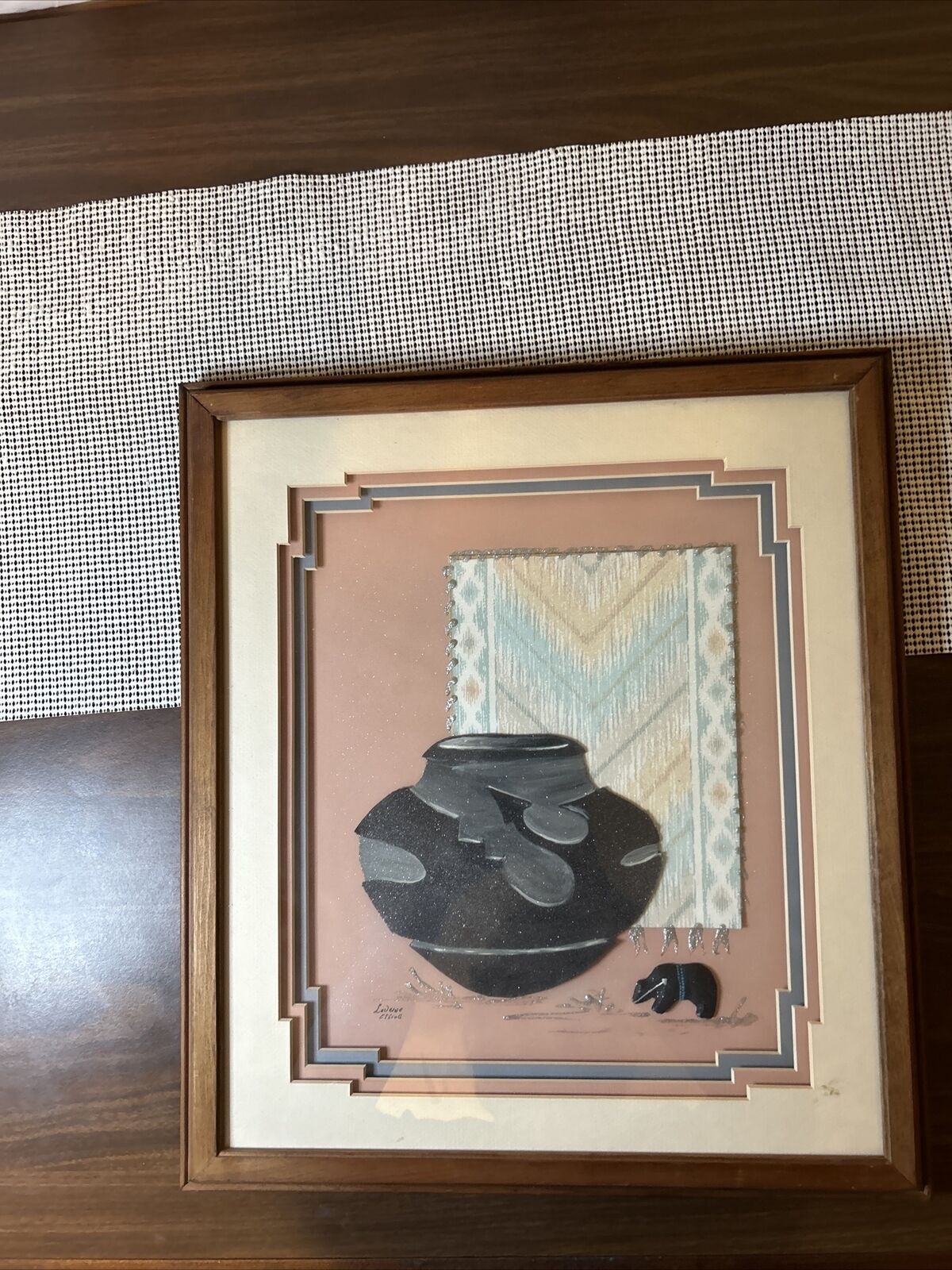 Signed  Mixed Media Art Painting Western Pottery  15.5x17.5” Laverne Elliott